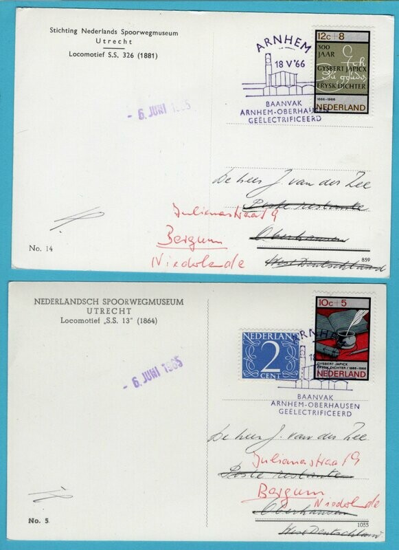 NEDERLAND 2 treinkaarten 1965 elektrificatie Arnhem-Oberhausen