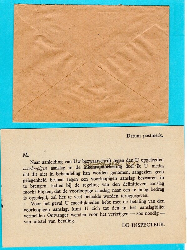 NEDERLAND 2 dienst stukken 1945-46 dep. Financiën