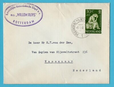 NEDERLAND scheepsbrief 1961 M.S Willem Ruys naar Wassenaar