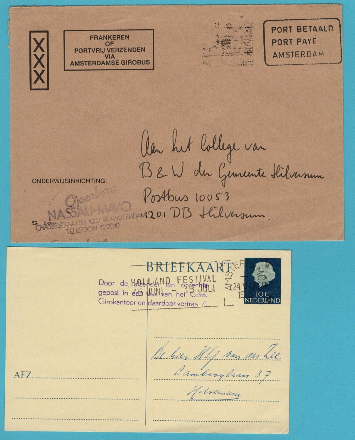 NEDERLAND brief stadspost Giro + briefkaart 1965 foutief gepost