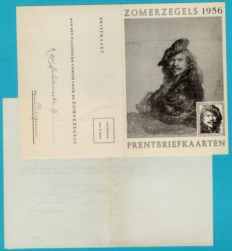 NEDERLAND bestelkaart voor Rembrandt zegels 1956