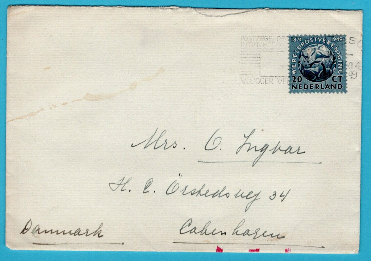 NEDERLAND brief UPU 1949 Bussum naar Denemarken