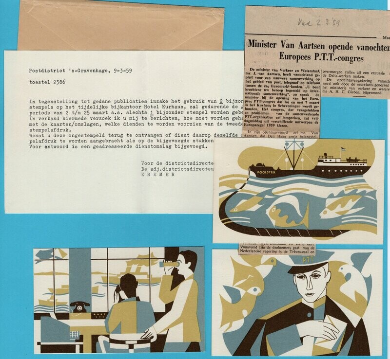 NEDERLAND Europees PTT congres 1959 brief + kaarten + Brief