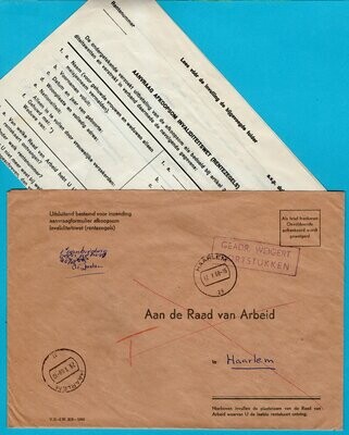NEDERLAND brief 1968 Haarlem Raad v. Arbeid beport en retour