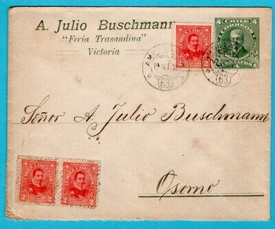 CHILE postal envelope 1916 Victoria Ambulancia 63 to Osorno