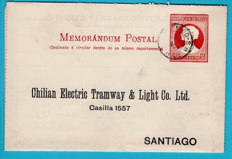 CHILE letter sheet 1904 Santiago Electric tramway