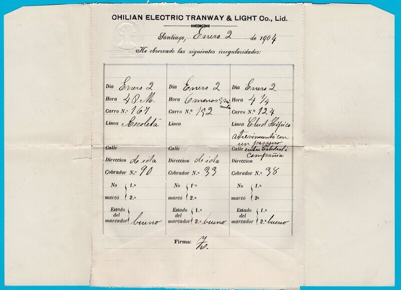 CHILE letter sheet 1904 Santiago Electric tramway