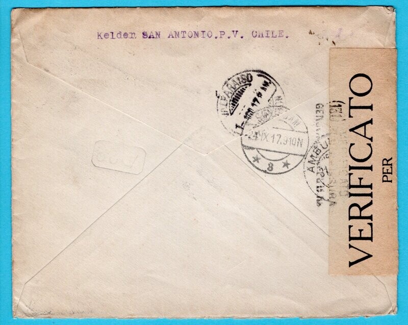 CHILE censor envelope 1917 Sn Antonio Ambulancia 44