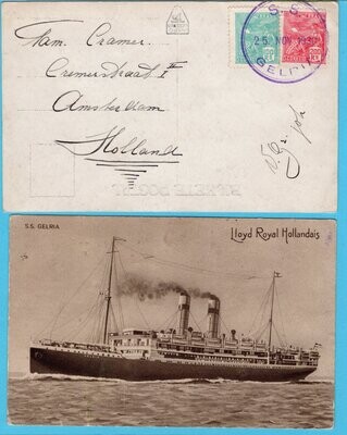 NEDERLAND briefkaart 1930 S.S. Gelria + scheeps prentbriefkaart 1922