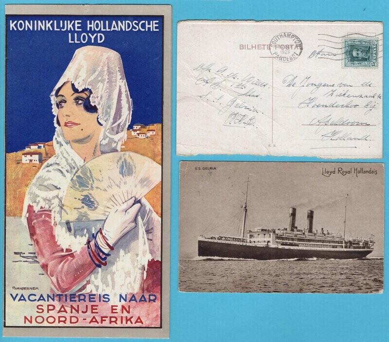 NEDERLAND Kon. Holl. Lloyd reclamefolder 1930 + 2 kaarten + foto