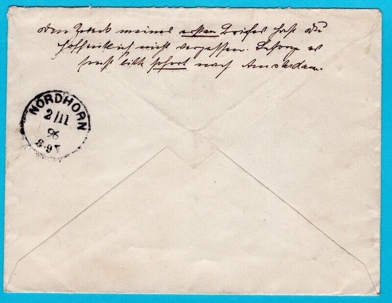 NEDERLAND envelop 1896 treinstempel Arnhem-Oldenzaal