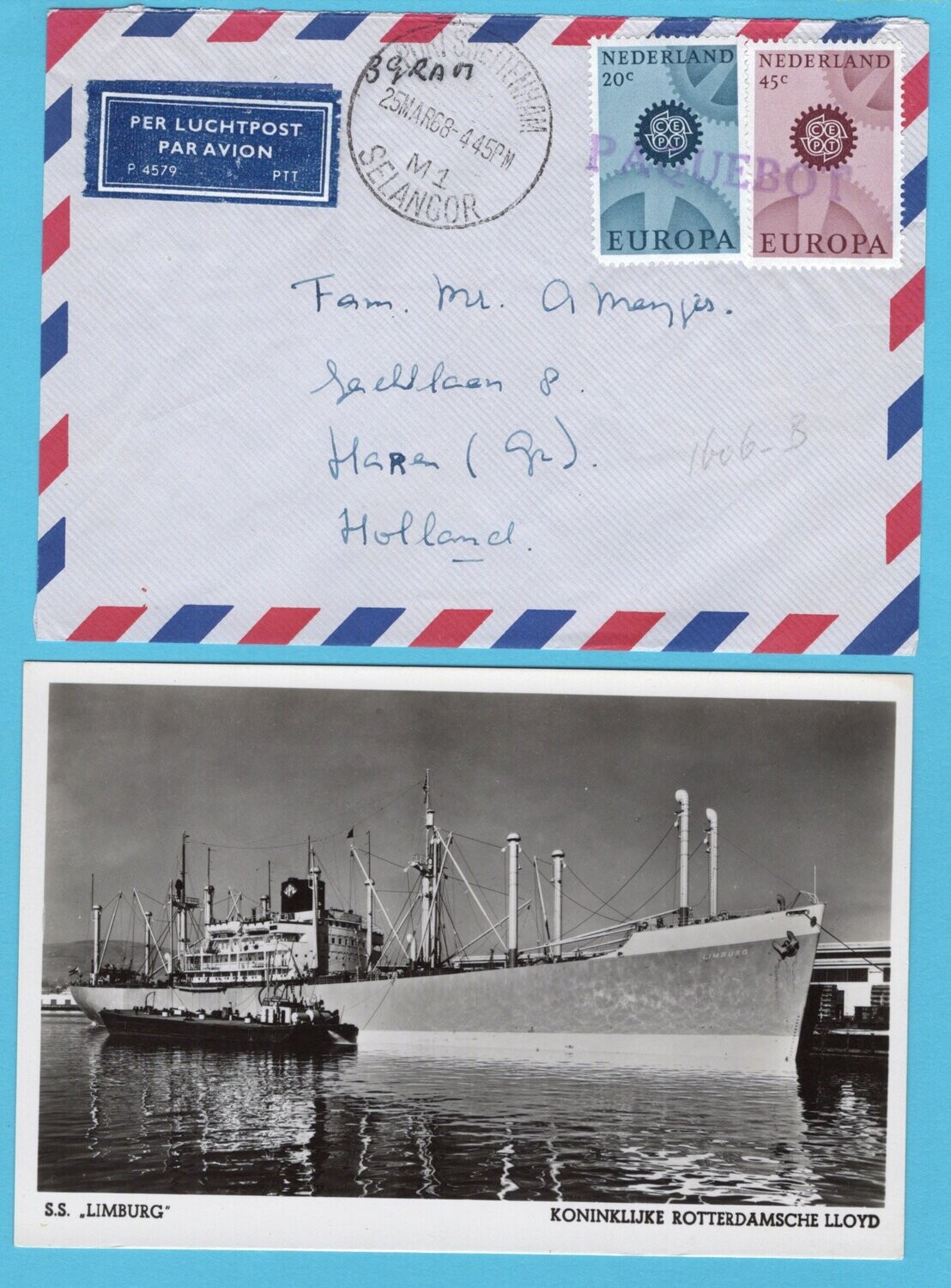 NEDERLAND paquebot brief +kaart 1968 Port Swettenham SS Limburg