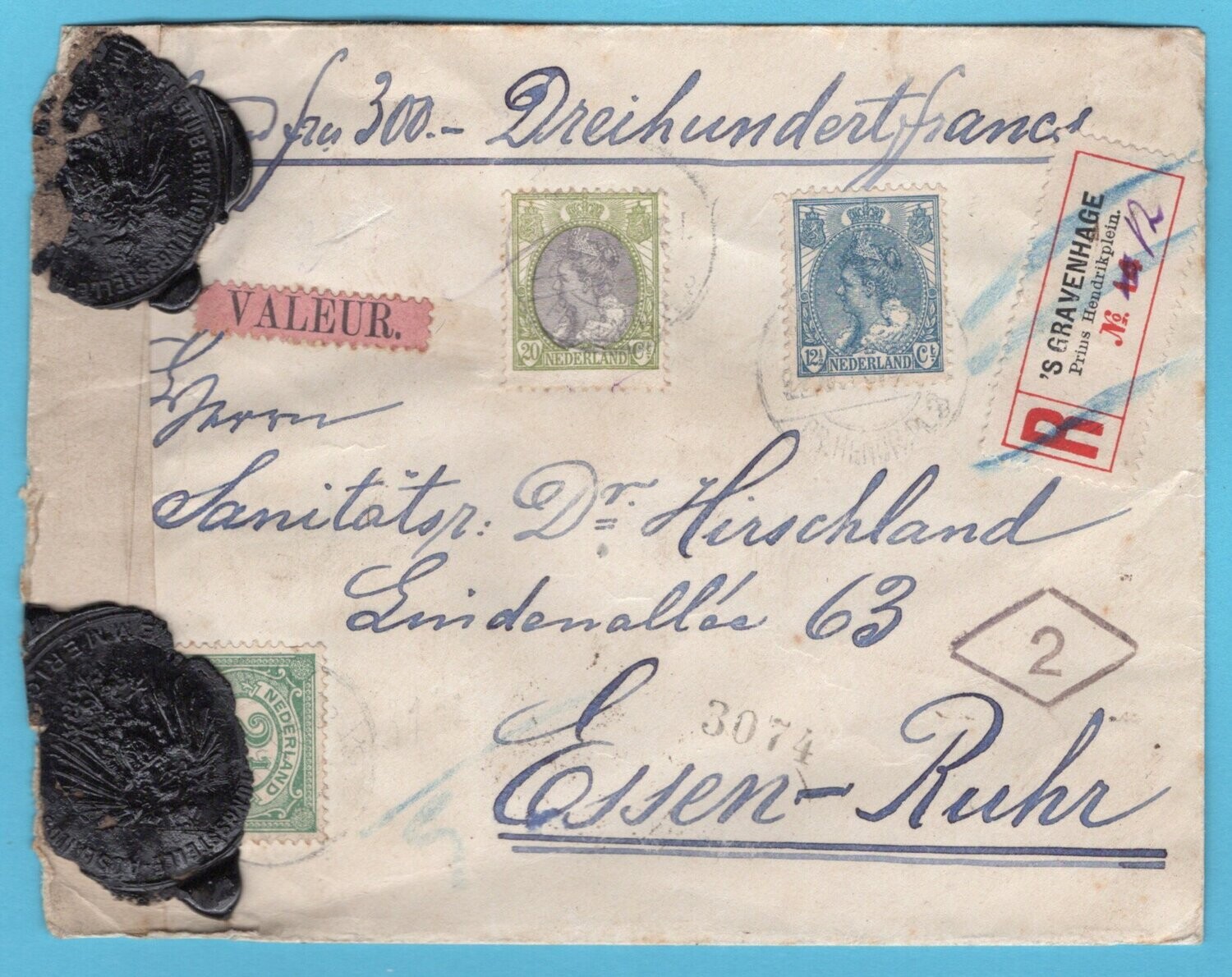 NEDERLAND R waarde brief met censuur 1919 Den Haag - Duitsland