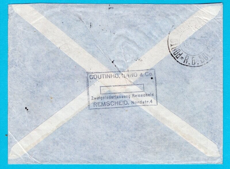 GERMANY air cover 1936 Remscheid to Brazil with censor