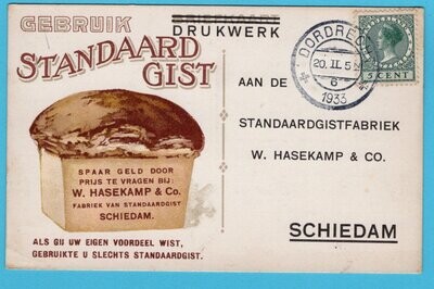 NEDERLAND drukwerk 1933 Dordrecht naar Schiedam brood reclame