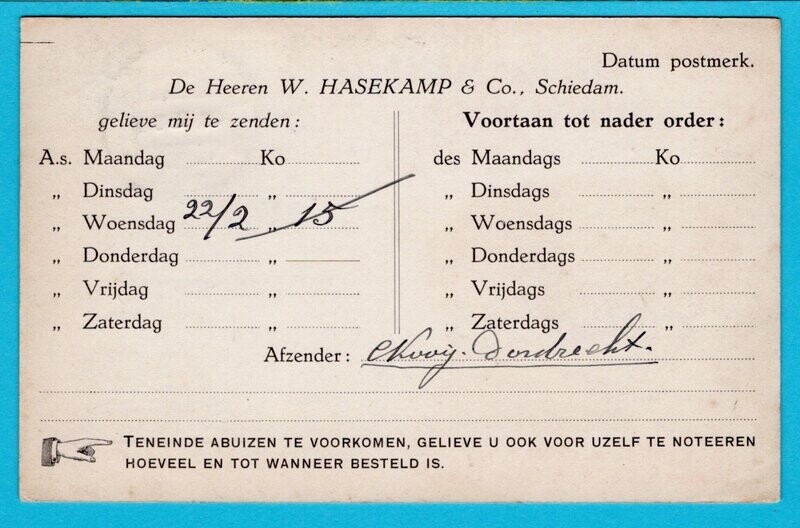 NEDERLAND drukwerk 1933 Dordrecht naar Schiedam brood reclame