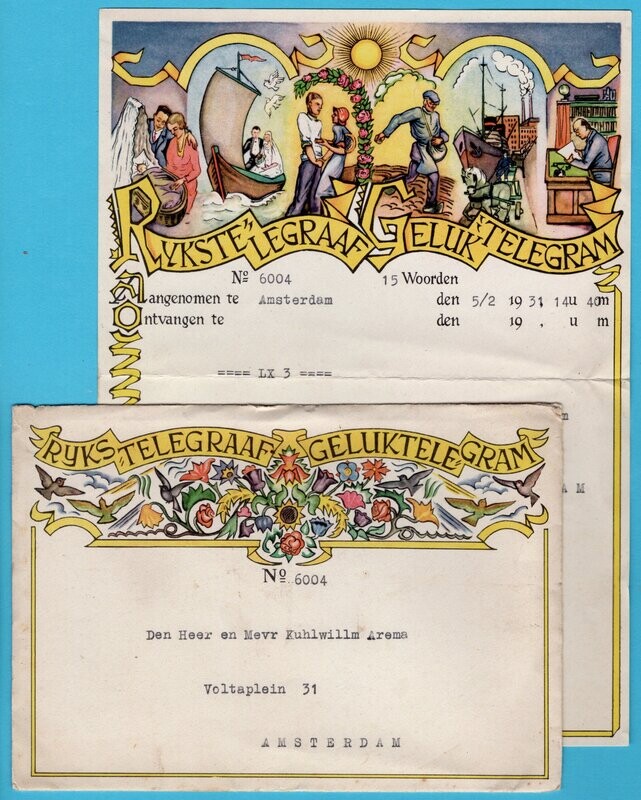 NEDERLAND geluks telegram 1931 met tennis