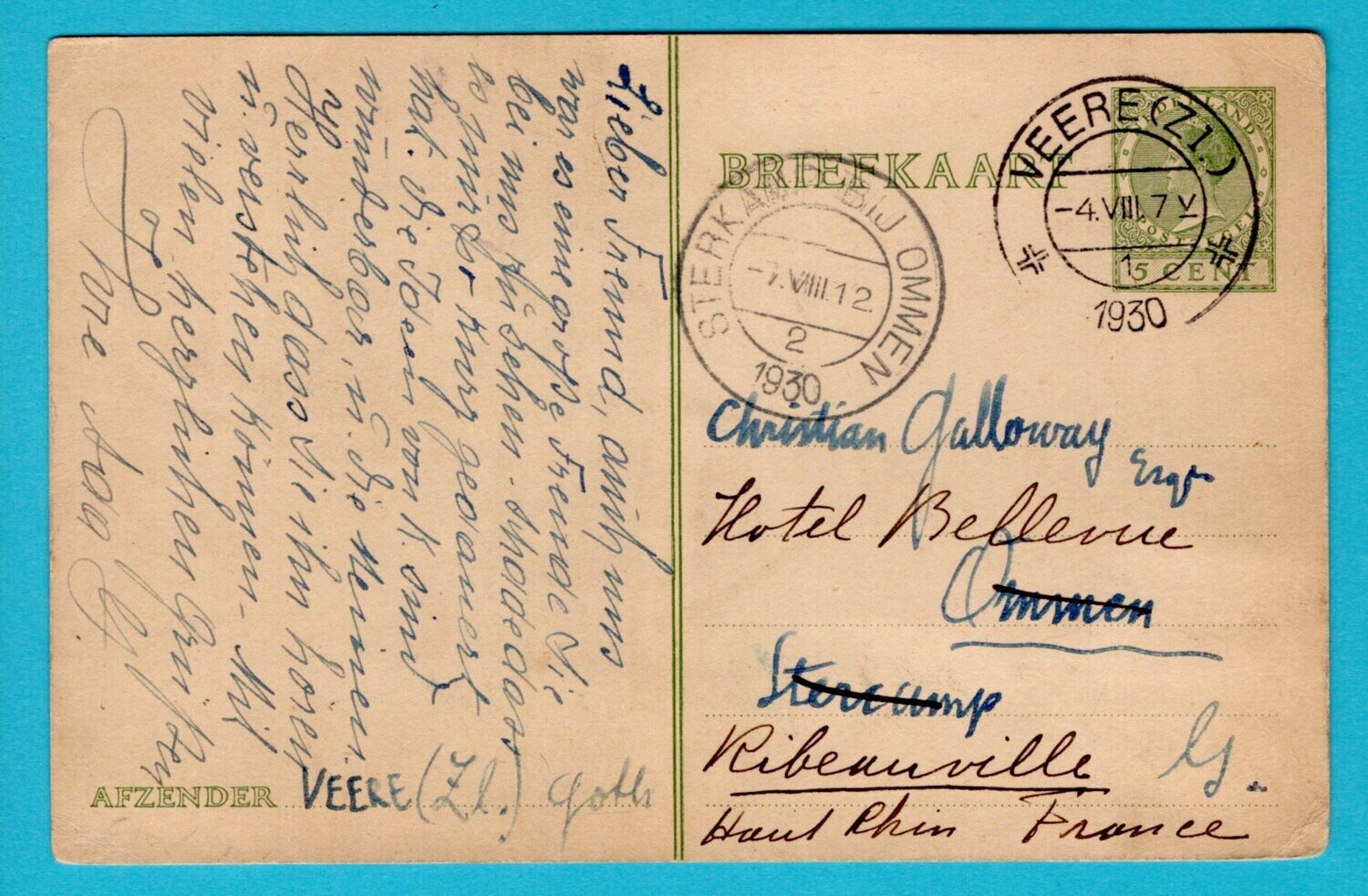 NEDERLAND briefkaart 1930 Veere naar padvinder Sterkamp Ommen