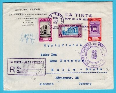 GUATEMALA R cover 1937 La Tinta - Alta Verapaz to Germany