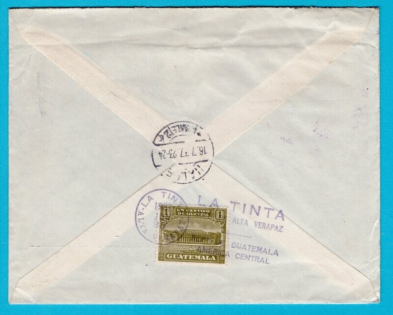 GUATEMALA R cover 1937 La Tinta - Alta Verapaz to Germany