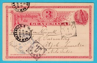 GUATEMALA postal card 1893 Guatemala to Netherlands East Indies