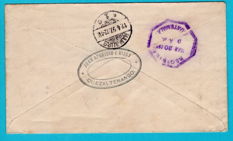 GUATEMALA postal envelope 1897 Quezaltenango to Germany