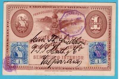 GUATEMALA postal card 1896 Guatemala to Chile