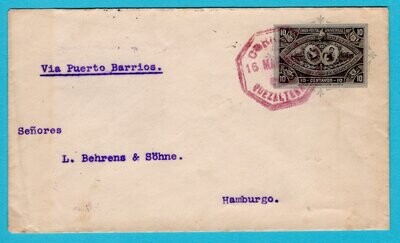 GUATEMALA postal envelope 1897 Quezaltenango to Germany
