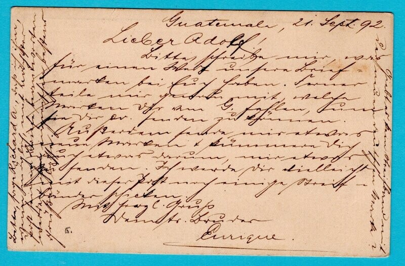 GUATEMALA postal card 1892 over London to Germany