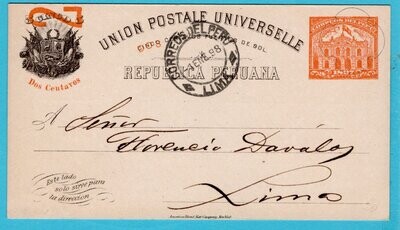PERU postal card 1898 Lima New Year greetings