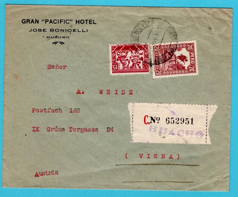 PERU R cover 1922 Huacho to Austria
