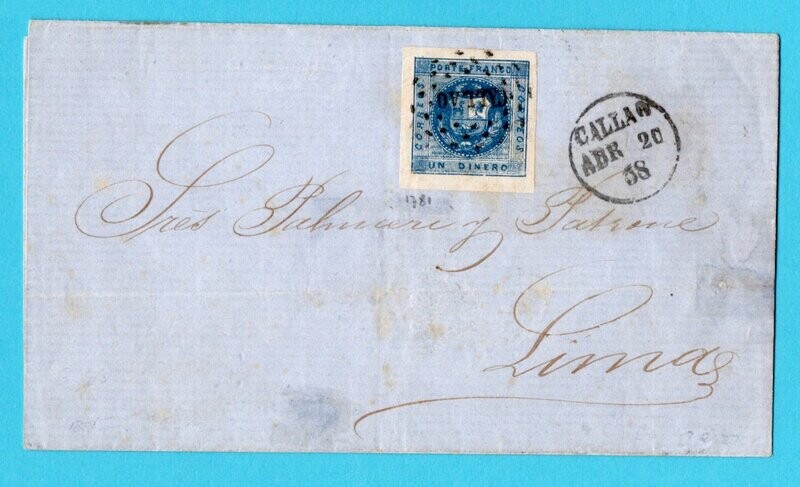 PERU coversheet 1858 Callao dot cancel to Lima
