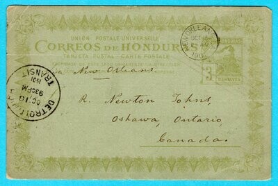 HONDURAS postal card 1901 Sn Pedro Sula shipcancel to Canada