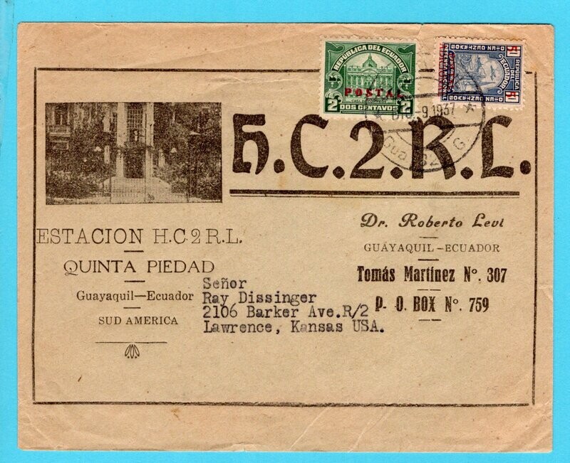 ECUADOR cover 1937 Guayaquil to USA