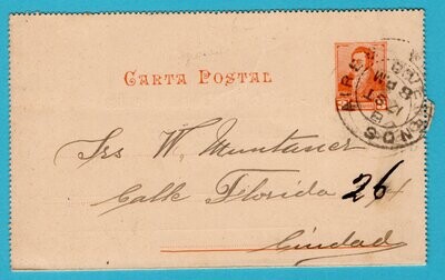 ARGENTINA letter card 1896 B.A. with railroad private printing inside
