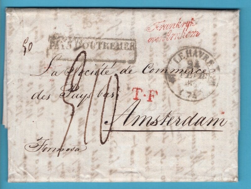 USA scheepsbericht 1832 New York met &quot;Frankrijk over Arnhem&quot;