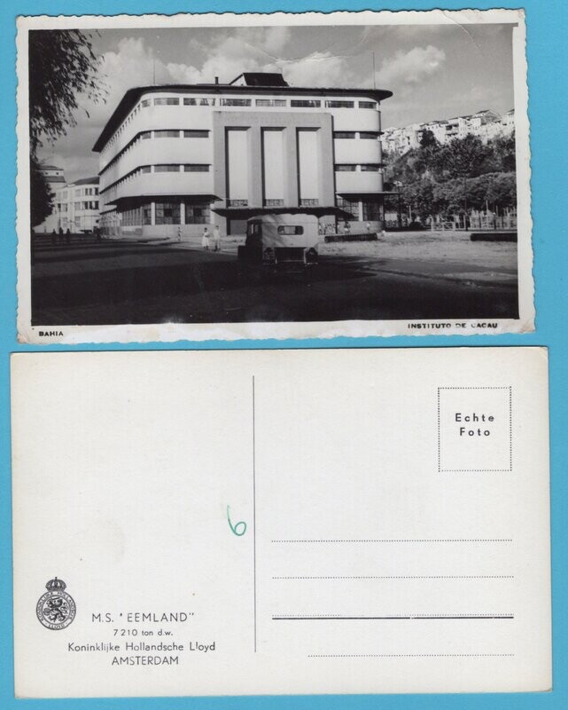 BRAZIL PPC 1955 Bahia from ship M.S. Eemland to Netherlands