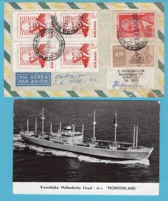 BRAZIL air cover 1962 RdJ from ship M.S. Montferland to Netherlands