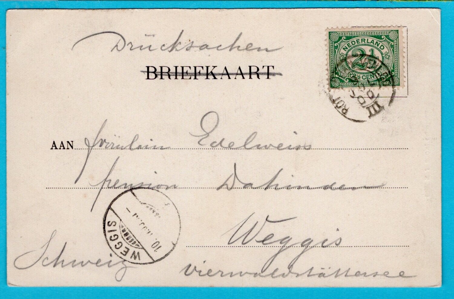 NEDERLAND prentbriefkaart koningin 1900 Rotterdam-Venloo III