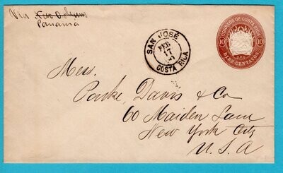 COSTA RICA postal envelope 1891 San José to USA