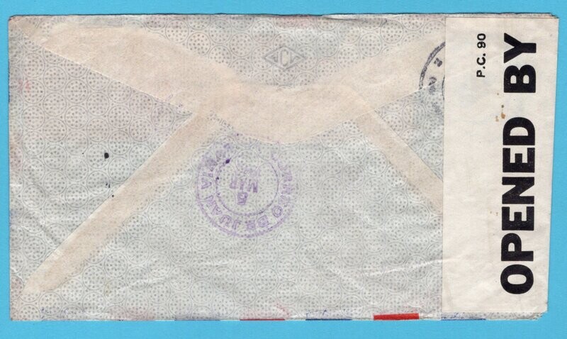 COSTA RICA air censor cover 1943 Juan Viñas to England