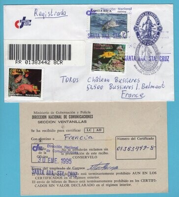 COSTA RICA R cover 1995 Santa Ana with receipt to France