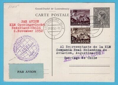 LUXEMBOURG card  by KLM openingsflight to Chile 1952