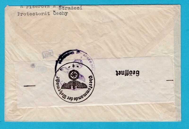 BOHEMEN MORAVIA air cover 1941 Neu Strachitz to USA