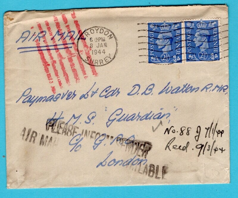 ENGLAND cover 1944 Croyden to London &quot;airmail not available&quot;
