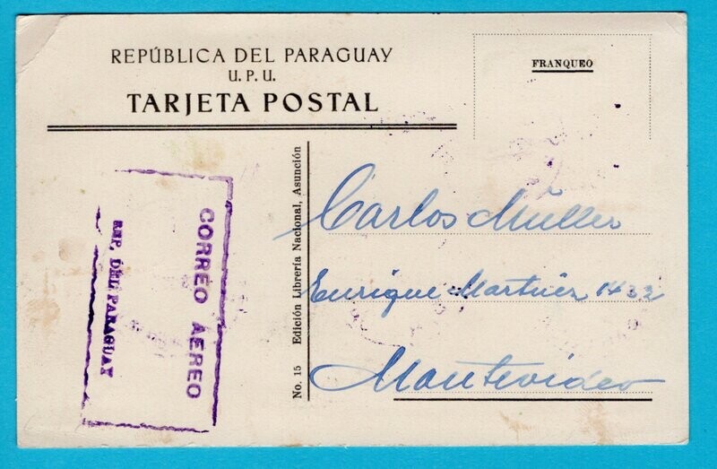 PARAGUAY PPC 1930 Asuncion to Uruguay