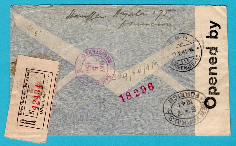 PARAGUAY R censor cover 1941 Asuncion to Switzerland