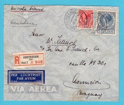 NEDERLAND R luchtpost brief 1935 Amsterdam naar Paraguay