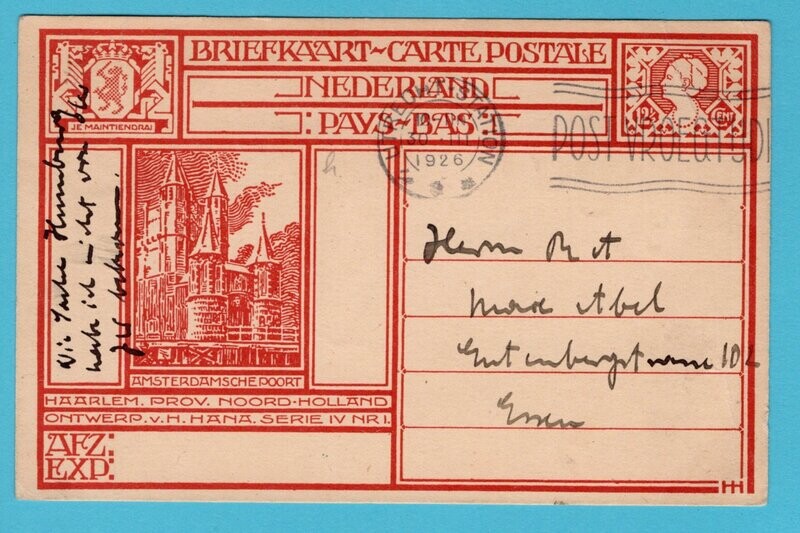 NEDERLAND briefkaart Haarlem 1926 Utrecht naar Duitsland
