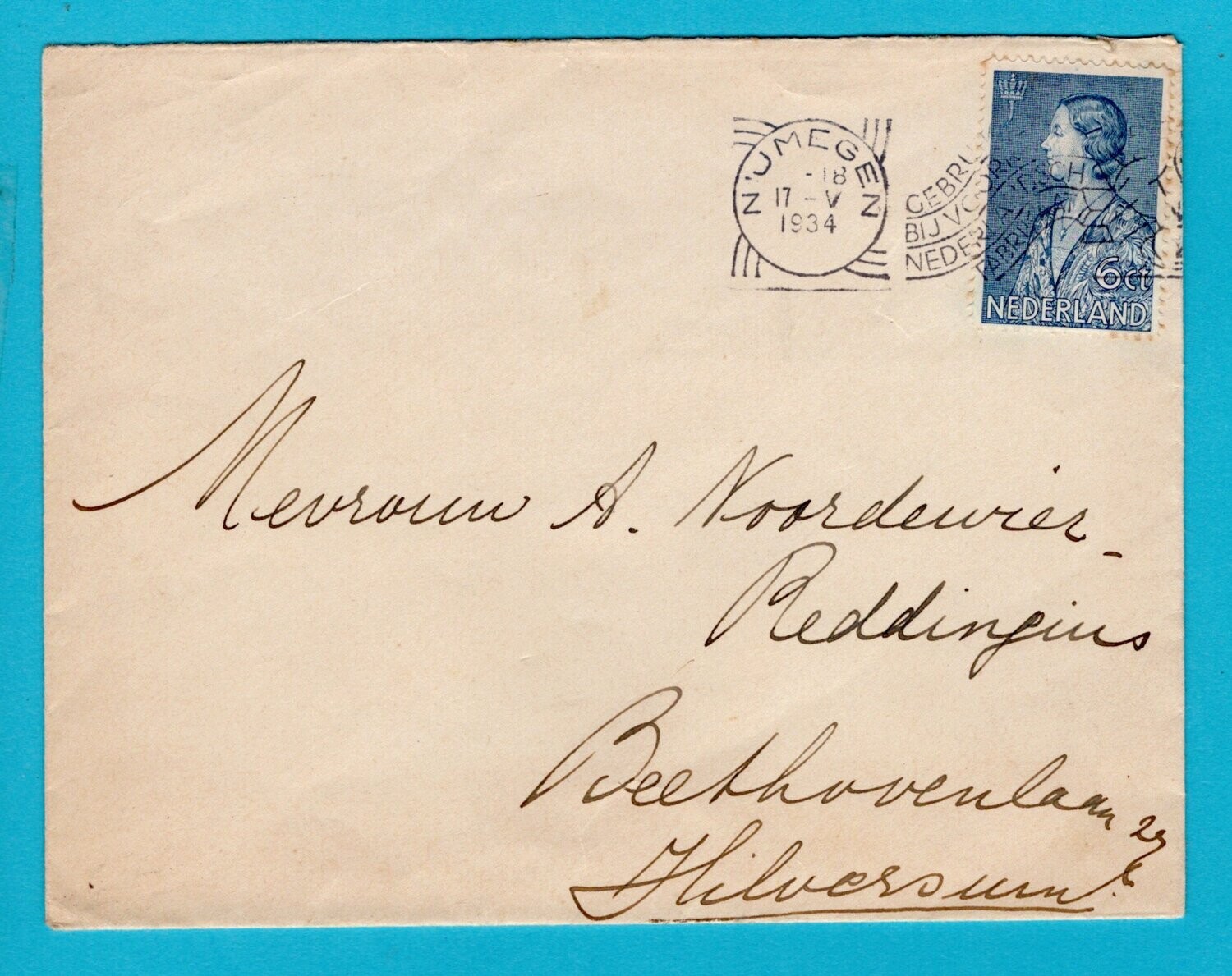NEDERLAND brief 1934 Nijmegen naar Hilversum